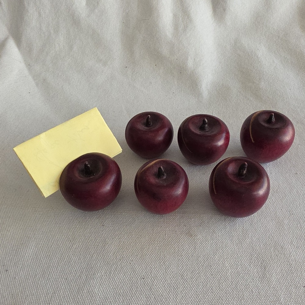 Lot of 6 Vintage Wood Red Apples Place Card Holders Farmhouse Cottagecore